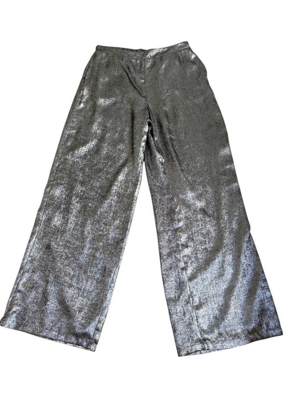 Evereve Pants Wide Leg Metallic Silver Gray Shimmer Pull On High Rise (M)